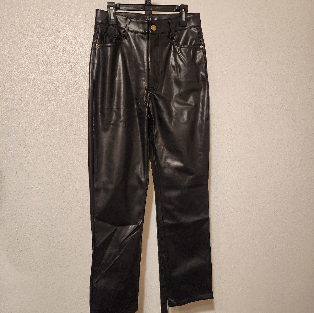 NWT Womens Everbellus High-Waist Faux Leather Pants. Size S. Black
